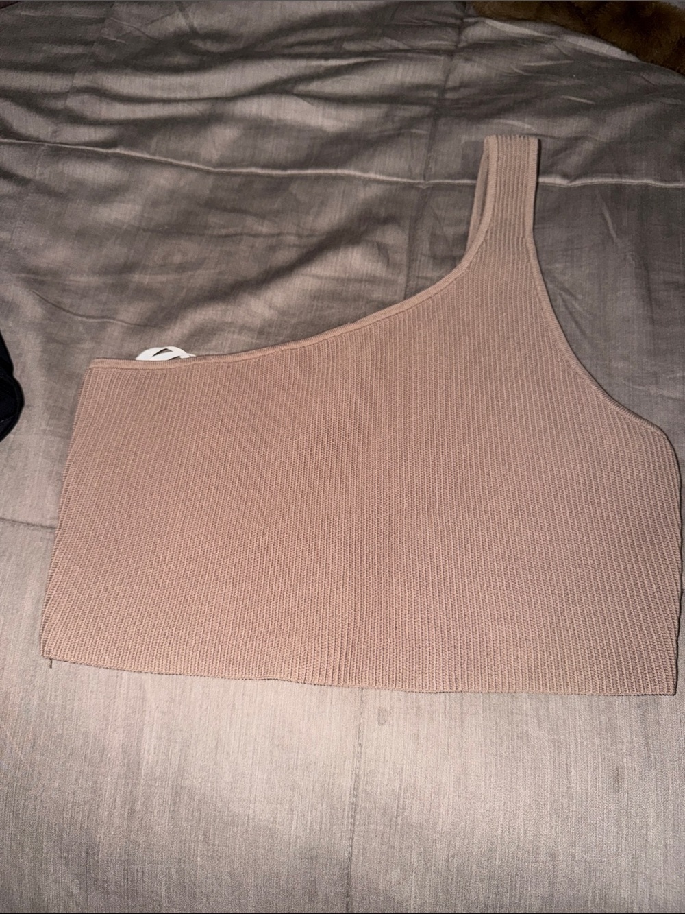 Aritzia Babaton One-Shoulder Ribbed Crop Top - Taupe